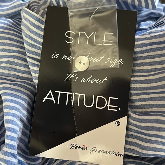 ATTITUDES by Renée Button Down Open Sleeve Ruffle Cuff Shirt, Blue stripe, Sz S - Picture 4 of 4